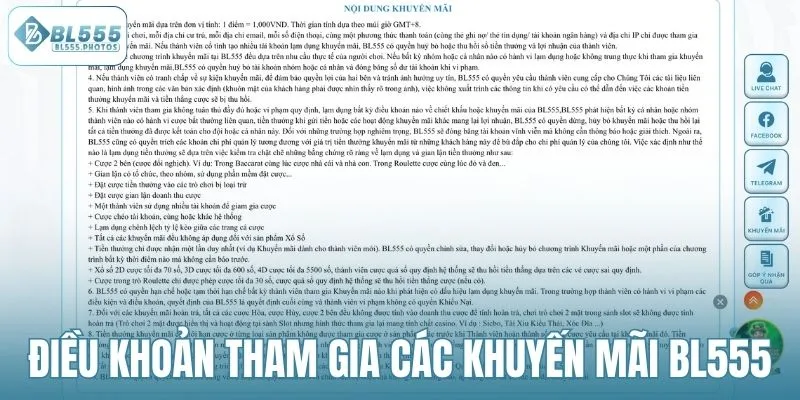 Điều khoản khi tham gia các khuyến mãi BL555